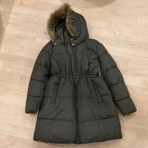 Maternity Puffer Coat with Faux Fur Trim